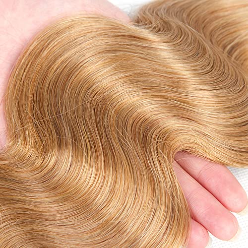 Honey Blonde Bundles Color 27 Human Hair Bundles #27 Body Wave Bundles 12 14 16 inch Mixed Length 3 Bundles Brazilian Remy Soft Blonde Body Wave Human Hair Weave - Image 5