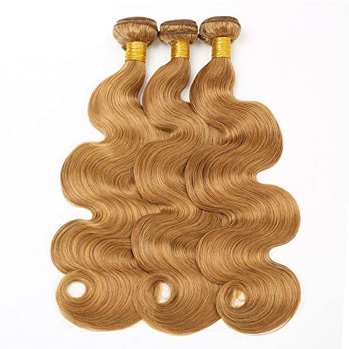 Honey Blonde Bundles Color 27 Human Hair Bundles #27 Body Wave Bundles 12 14 16 inch Mixed Length 3 Bundles Brazilian Remy Soft Blonde Body Wave Human Hair Weave - Image 6
