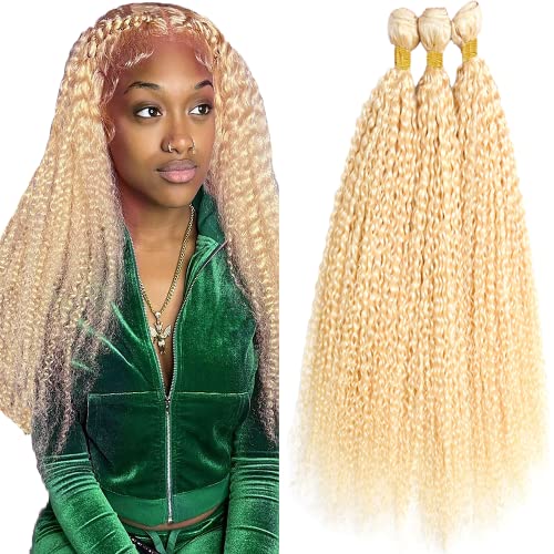 Honey Blonde Curly Bundles Human Hair 613 Bundles Human Hair 22 24 26 Inch Unprocessed Brazilian Virgin Hair 8A Grade 613 Kink Curly Human Hair Bundles Double Weft Weave Extensions Hair
