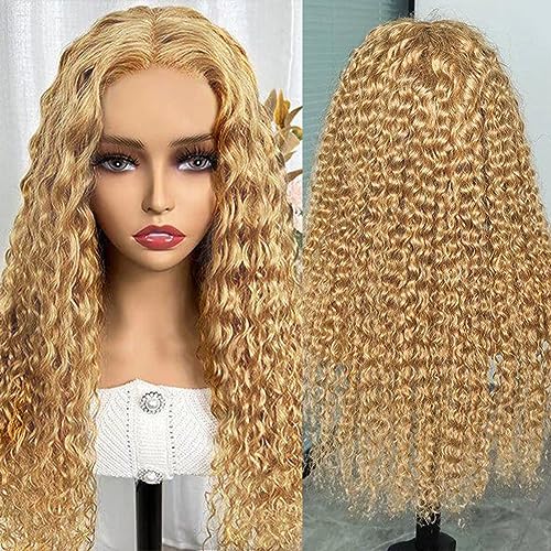 Honey Blonde Curly Lace Front Wigs Human Hair 13x4 HD Lace Blonde Deep Wave Human Hair Wig 150% Density Pre Plucked #27 Colored Curly Lace Front Wig Human Hair 14 Inch - Image 2