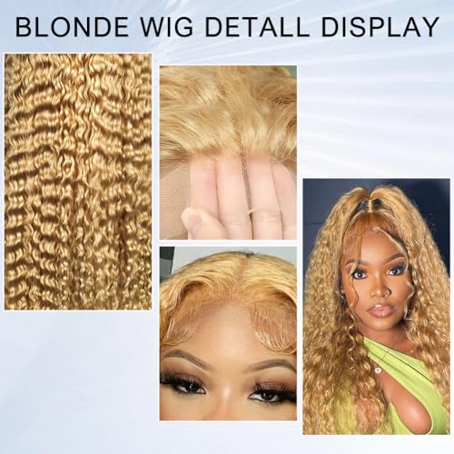 Honey Blonde Curly Wig Human Hair 12 Inch 13x4 Blonde Deep Wave HD Lace Front Wigs Pre Plucked with Baby Hair #27 Color Blonde Water Wave Lace Closure Human Hair Wig 150 Density for Women - Image 4