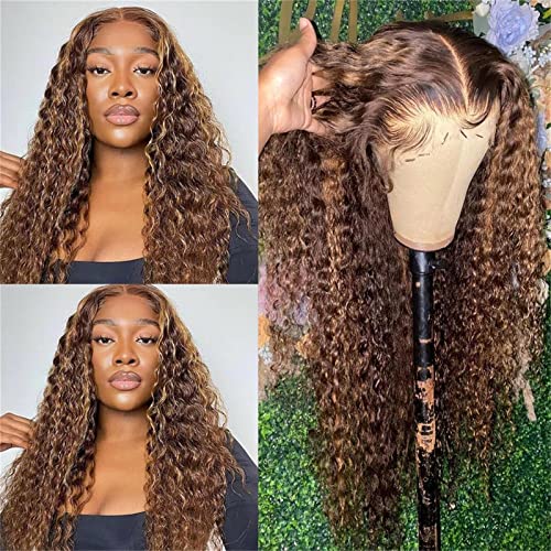 Honey Blonde Deep Wave Ombre 26 Inch Human Hair Lace Front Wig 150% Density