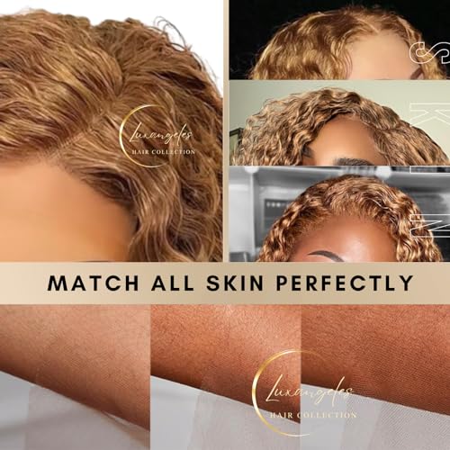 Honey Blonde Deep Wave Wig Human Hair Pre Plucked Glueless Wig 13x4 Bright Brown Curly Wigs, Wet and Wavy Short Curly Bob Wig 150% with Natural Hairline Bleached Knots - Image 3