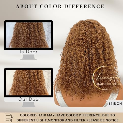 Honey Blonde Deep Wave Wig Human Hair Pre Plucked Glueless Wig 13x4 Bright Brown Curly Wigs, Wet and Wavy Short Curly Bob Wig 150% with Natural Hairline Bleached Knots - Image 5