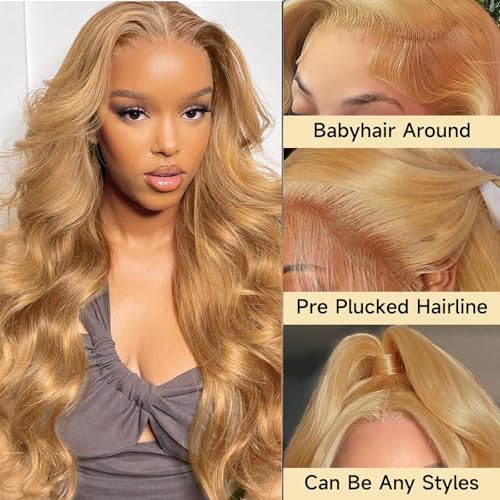 Honey Blonde HD Lace Front Wig Human Hair 13x4 Blonde Lace Front Human Hair Wig For Women 27# Blonde Body Wave Wig Honey Blonde Wig Human Hair Free Part With Baby Hair 180% Density 26Inch - Image 3