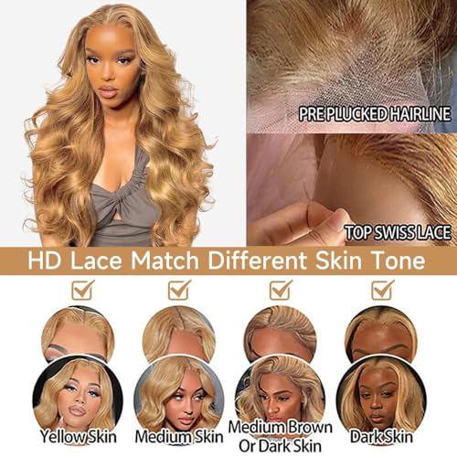 Honey Blonde HD Lace Front Wig Human Hair 13x4 Blonde Lace Front Human Hair Wig For Women 27# Blonde Body Wave Wig Honey Blonde Wig Human Hair Free Part With Baby Hair 180% Density 26Inch - Image 6
