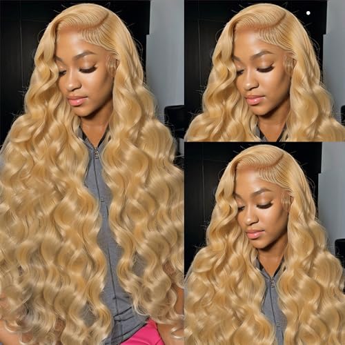Honey Blonde HD Lace Front Wig Human Hair Pre Plucked With Baby Hair Body Wave Blonde Lace Front Wigs Human Hair 180% Density Honey Blonde Wig Human Hair 13x4 Lace Frontal Wigs 26 Inch