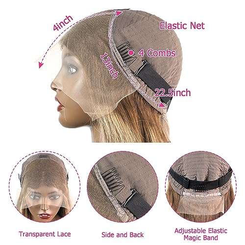 Honey Blonde Ombre 13x4 HD Lace Front Wig 20 Inch Straight 4/27 Balayage 180% Density - Image 6