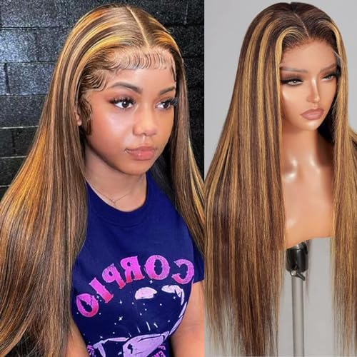 Honey Blonde Ombre 13x4 HD Lace Front Wig 20 Inch Straight 4/27 Balayage 180% Density - Image 2