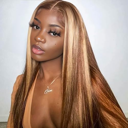 Honey Blonde Ombre 13x4 HD Lace Front Wig 20 Inch Straight 4/27 Balayage 180% Density
