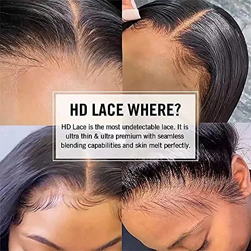 Honey Blonde Highlight Straight Human Hair Wigs with Bangs 13X4 HD Lace Front Wig Brazilian Virgin Hair Bone Straight Glueless Wigs Bleached Knots for Woman 150% Density #1B/27 Bangs Wig - Image 6