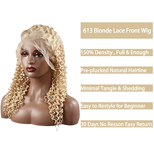 Honey Blonde Kinky Curly Lace Front Wig Human Hair 613 Wig 150% Density Glueless Wigs Human Hair Pre Plucked with Baby Hair 13x4x1 Lace Frontal Human Hair Wigs 18 Inch - Image 3
