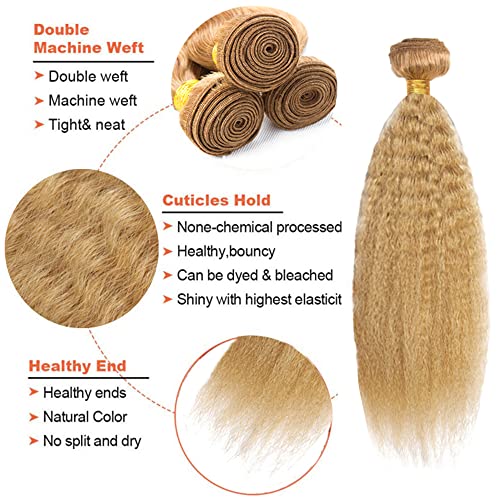 Honey Blonde Kinky Straight 8A Grade Human Hair Bundles 3 Piece Set 10-14 Inch - Image 3