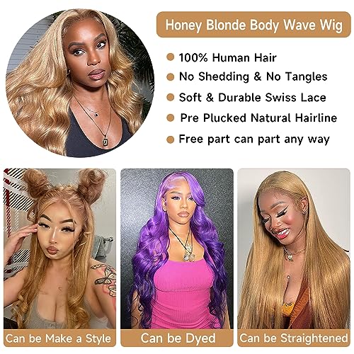 Honey Blonde Lace Front Wig Human Hair, 13x4 Honey Blonde Wig Human Hair, 27# Colored Body Wave Blonde Lace Front Wigs Human Hair for Women HD Lace Colored Wigs Human Hair 180% Density 28 inch - Image 6