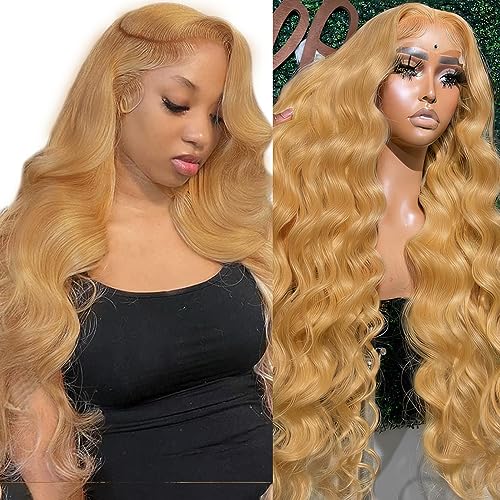 Honey Blonde Lace Front Wig Human Hair, 13x4 Honey Blonde Wig Human Hair, 27# Colored Body Wave Blonde Lace Front Wigs Human Hair for Women HD Lace Colored Wigs Human Hair 180% Density 28 inch