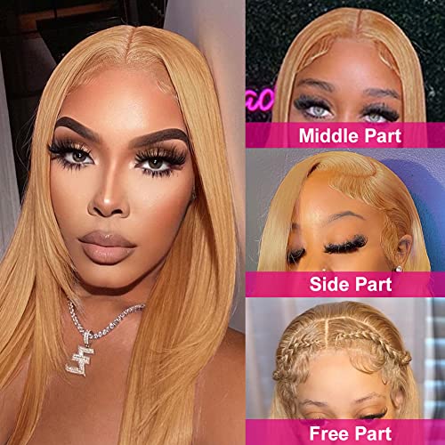 Honey Blonde Lace Front Wig Human Hair 13x4 Transparent Lace Frontal Wig Human Hair #27 Colored Straight Lace Front Wig For Black Women Pre Plucked With Baby Hair 16 Inch Estilar - Image 2