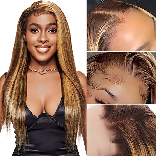 Honey Blonde Lace Front Wig Human Hair 13×6 HD Transparent 4/27 Highlight Glueless Lace Front Wigs Human Hair Pre Plucked With Baby Hair 180% Density Human Hair Wigs Straight for Women 30 Inch - Image 2