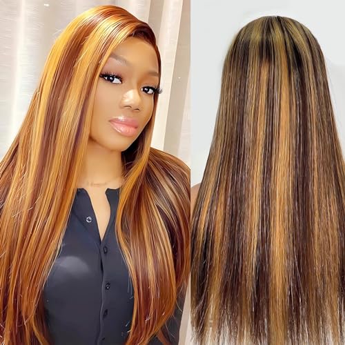 Honey Blonde Lace Front Wig Human Hair 13×6 HD Transparent 4/27 Highlight Glueless Lace Front Wigs Human Hair Pre Plucked With Baby Hair 180% Density Human Hair Wigs Straight for Women 30 Inch