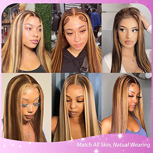 Honey Blonde Lace Front Wig Human Hair 13×6 HD Transparent 4/27 Highlight Glueless Lace Front Wigs Human Hair Pre Plucked With Baby Hair 180% Density Human Hair Wigs Straight for Women 30 Inch - Image 4