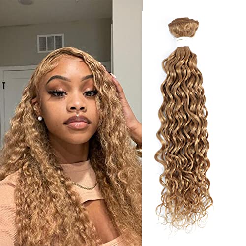 Honey Blonde Water Wave Human Hair Bundles (18inch, 1PC) Brazilian Curly Hair Weave Bundles 100% Remy Blonde Human Hair Extensions Weft