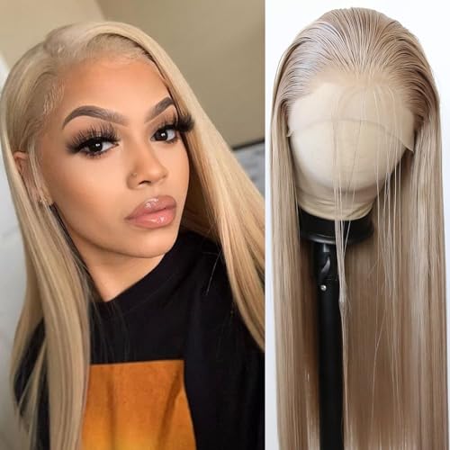 Honey Blonde Wig Long Straight Honey Blonde Brown Synthetic Lace Front Wigs Pre Plucked Natural Hairline for Black Women Light Brown Wig Heat Resistant Fiber Hair Daily Wear (Honey Blonde)