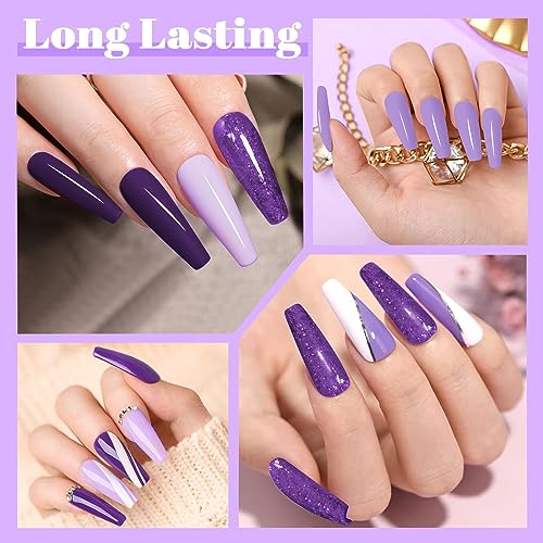 Honey Joy Dip Powder Nail Kit for 4 Colors System Starter Kit Acrylic Dipping System,4 PCS Dipping Powder,4 PCS 15ml Liquid Nail Kit Purple Blue Acrylic Set (Dip-4x15ml-8pcs-03) - Image 6