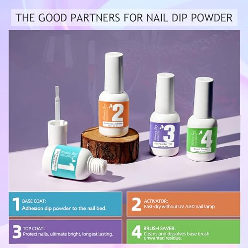 Honey Joy Dip Powder Nail Kit for 4 Colors System Starter Kit Acrylic Dipping System,4 PCS Dipping Powder,4 PCS 15ml Liquid Nail Kit Purple Blue Acrylic Set (Dip-4x15ml-8pcs-03) - Image 4
