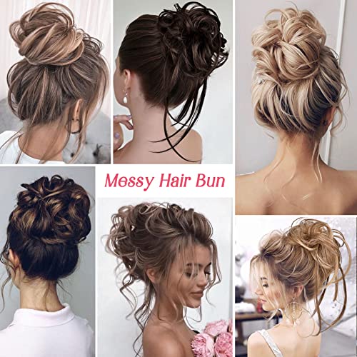 HOOJIH 4 Piece Wavy Tousled Blonde Messy Bun Hair Extensions for Women - Image 6