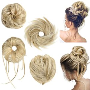HOOJIH 4 Piece Wavy Tousled Blonde Messy Bun Hair Extensions for Women