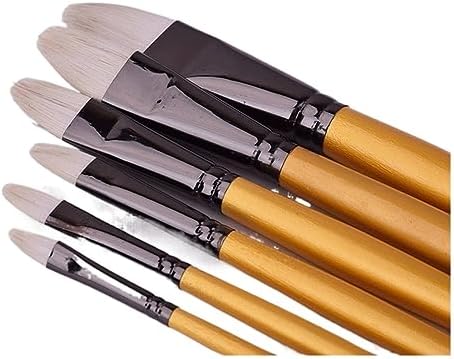 Horse Hair Long Wood Rod Painting Brush 6 Pcs Set of Water Chalk Set Brush Art Supplies Drawing Materials