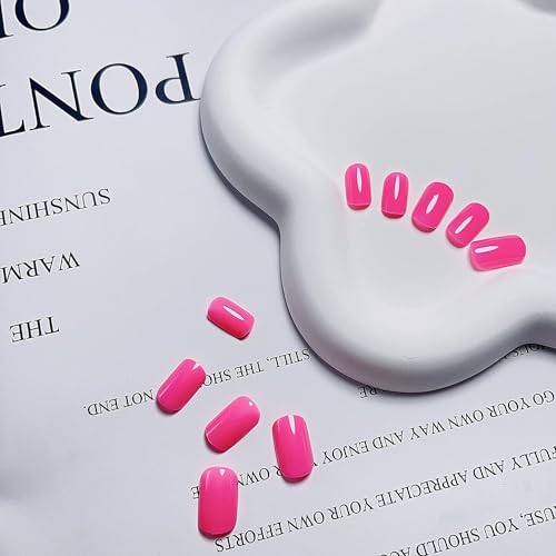 Hot Pink Press on Nails Short Nails for Women,KXAMELIE Square Glue on Nails Short Fake Nails Solid Color Acrylic Nails glue on Thick& Natural False Nails Gel Nails Set for Summer Mani - Image 4