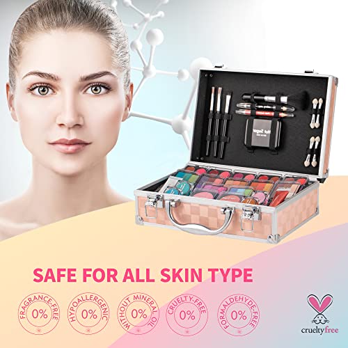 Hot Sugar Makeup Kit for Teenager Girls - Full Starter Cosmetics Set with Eye Shadow Lip Balm Blush Lip Gloss Brush Lip Pencil Eye Pencil and Mirror (Gold Check) - Image 5