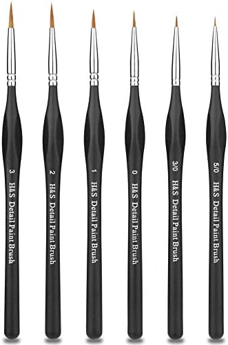 H&S 6-Piece Fine Detail Paint Brush Set for Oil, Acrylic, Watercolor - New