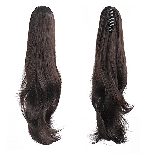 HSPJHTM Ponytail Extension, Black Hair Extensions Ponytail Extension Claw for Women Curly Hair Piece 24" Synthetic Pony Tail Hair Extensions Long & Voluminous Curled Wavy Heat-Resisting Dark Brown