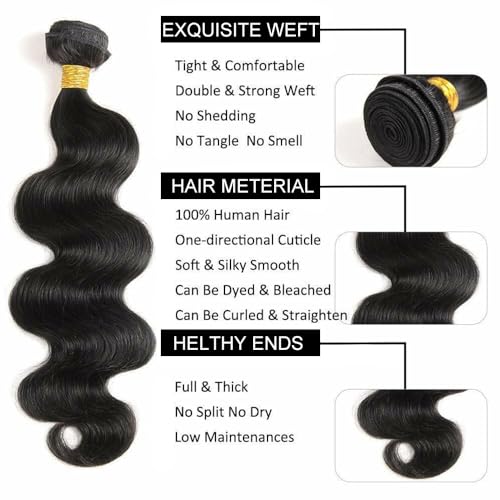 Hswpawk 12A Human Hair Bundles Body Wave 18 Inch One Bundle 100% Unprocessed Brazilian Virgin Body Wave Bundles Human Hair Natural Black Color Body Wave Bundle Human Hair Weft - Image 2