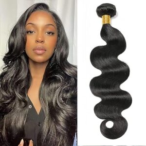 Hswpawk 12A Human Hair Bundles Body Wave 18 Inch One Bundle 100% Unprocessed Brazilian Virgin Body Wave Bundles Human Hair Natural Black Color Body Wave Bundle Human Hair Weft