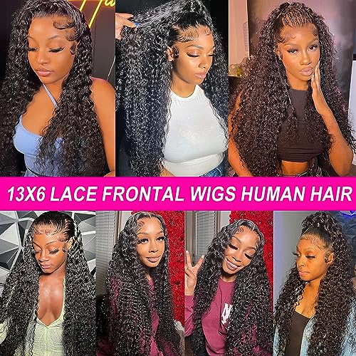 Hswpawk 13x6 Deep Wave Lace Front Wigs Human Hair HD Transparent Lace Front Wigs Human Hair Pre Plucked 180% Density Glueless Wigs Human Hair with Baby Hair Natural Hairline Deep Curly Wigs 32 Inch - Image 7