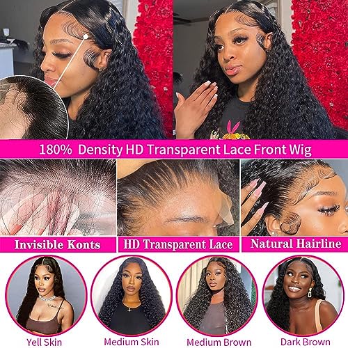 Hswpawk 13x6 Deep Wave Lace Front Wigs Human Hair HD Transparent Lace Front Wigs Human Hair Pre Plucked 180% Density Glueless Wigs Human Hair with Baby Hair Natural Hairline Deep Curly Wigs 32 Inch - Image 3