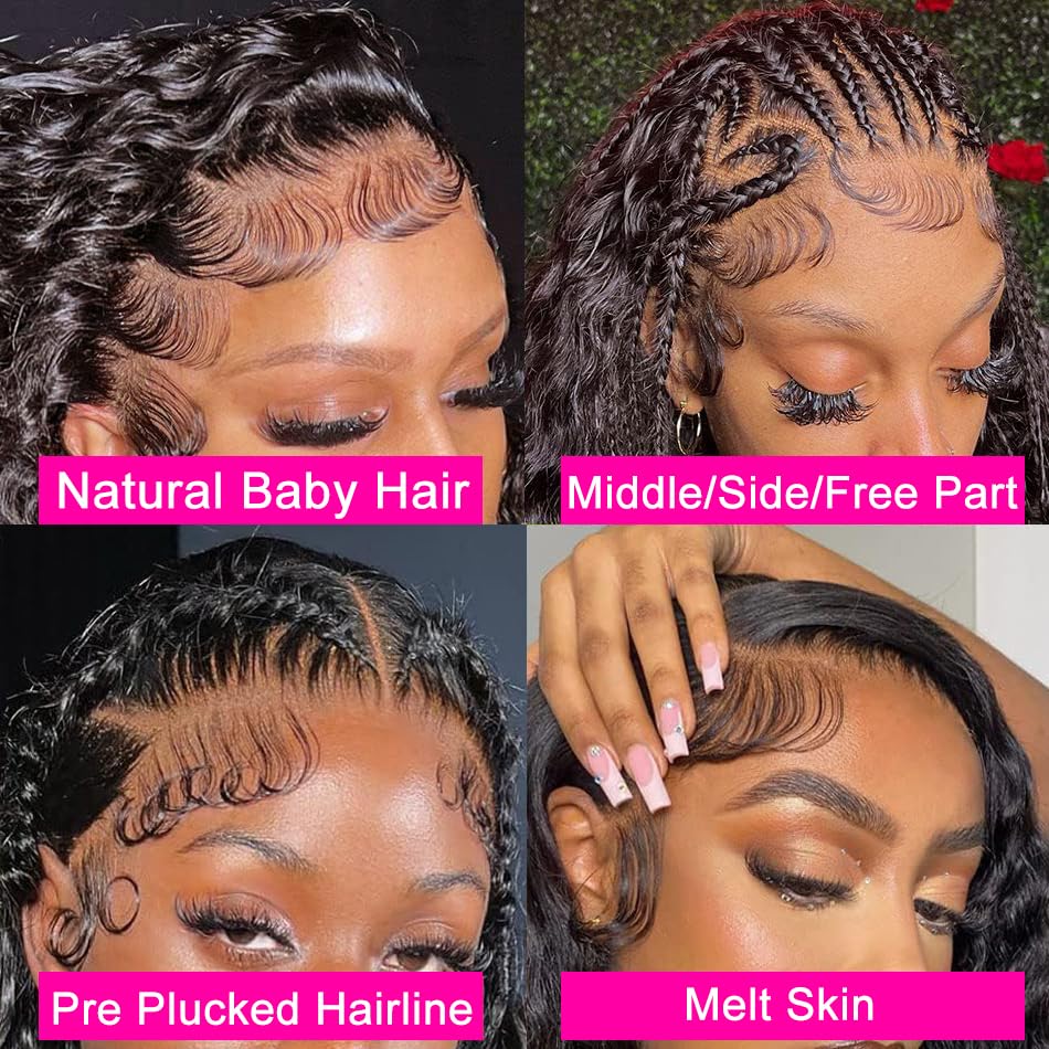 Hswpawk 13x6 Deep Wave Lace Front Wigs Human Hair HD Transparent Lace Front Wigs Human Hair Pre Plucked 180% Density Glueless Wigs Human Hair with Baby Hair Natural Hairline Deep Curly Wigs 32 Inch - Image 6
