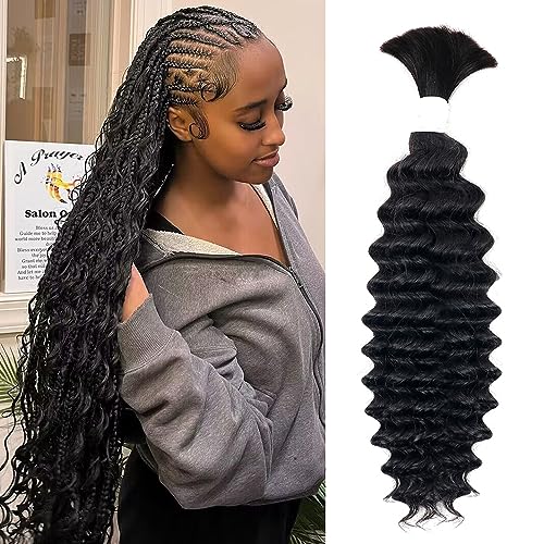 Human Braiding Hair 100g One Bundle/Pack 20 Inch Natural Black Deep Wave Curly Human Hair for Braiding No Weft 100% Unprocessed Brazilian Remy Human Hair for Boho Braids Wet and Wavy