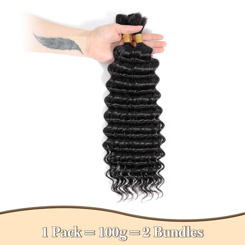Human Braiding Hair 2 Bundle 100g Deep Wave Bulk Human Hair for Braiding No Weft 10A Brazilian Virgin Curly Human Hair Extensions for Boho Braids Wet and Wavy Human Hair fro Braiding 22 inch - Image 4