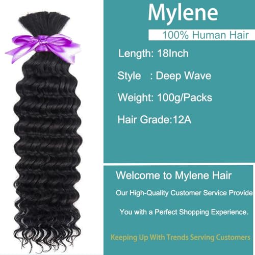 Human Braiding Hair 2 Bundle 100g Deep Wave Bulk Human Hair for Braiding No Weft 10A Brazilian Virgin Curly Human Hair Extensions for Boho Braids Wet and Wavy Human Hair fro Braiding 22 inch - Image 2