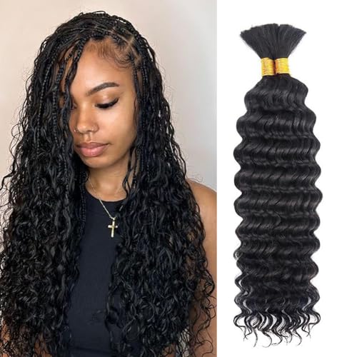 Human Braiding Hair 2 Bundle 100g Deep Wave Bulk Human Hair for Braiding No Weft 10A Brazilian Virgin Curly Human Hair Extensions for Boho Braids Wet and Wavy Human Hair fro Braiding 22 inch