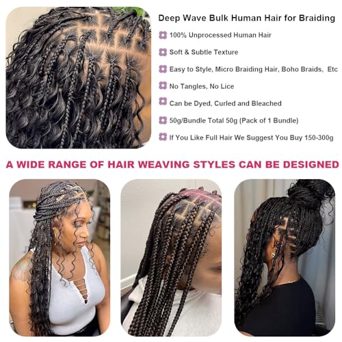Human Braiding Hair Deep Wave Bulk 50g No Weft 16 Inch Extensions - Image 3
