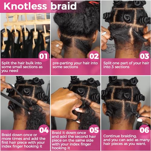 Human Braiding Hair Deep Wave Bulk Human Hair for Braiding 100% Virgin Hair Bulk 100g 2 Bundles/Pack No Weft Human Hair Extensions For Boho Braids Knotless Braid Box Braid Natural Black 18 Inch - Image 9