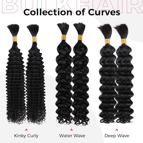 Human Braiding Hair Deep Wave Bulk Human Hair for Braiding 100% Virgin Hair Bulk 100g 2 Bundles/Pack No Weft Human Hair Extensions For Boho Braids Knotless Braid Box Braid Natural Black 18 Inch - Image 7