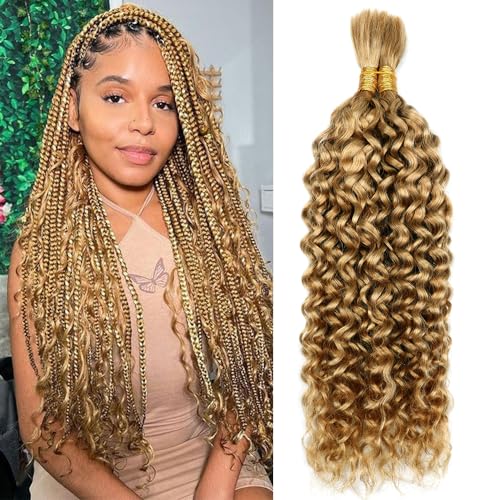 Human Braiding Hair Water Wave Bulk Human Hair For Braiding 100g (1pack-2bundles) No Weft 100% Unprocessed Virgin Human Braiding Hair For Boho Braids Water Wave Micro Braiding Human Hair 18inch #27