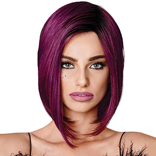 Human Curly Hair Wigs for Women Bob For Fashion Charming Black Brazilian wig Swirly Curly Hair Tie Big Hair Rollers for Volume (D-Purple, One Size)