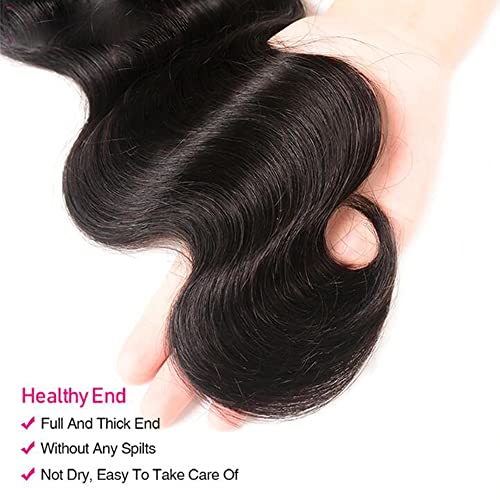 Human Hair Body Wave 3 Bundles with Closure 100% Unprocessed Brazilian Hair Double Weft 10A Weave Extensions Remy Hair with 4x4 Free Part Lace Closure for Black Women Natural Color (8" 8" 8" + 6" Closure) - Image 5