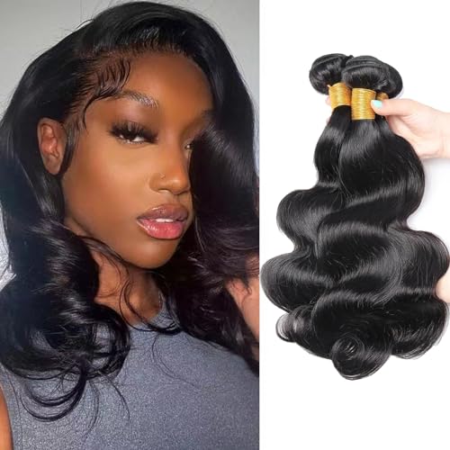 Human Hair Bundles Body Wave 14 16 18 inch Body Wave Bundles Human Hair 100% Unprocessed Brazilian Virgin Human Hair Body Wave Hair Extensions Natural Color for Black Women